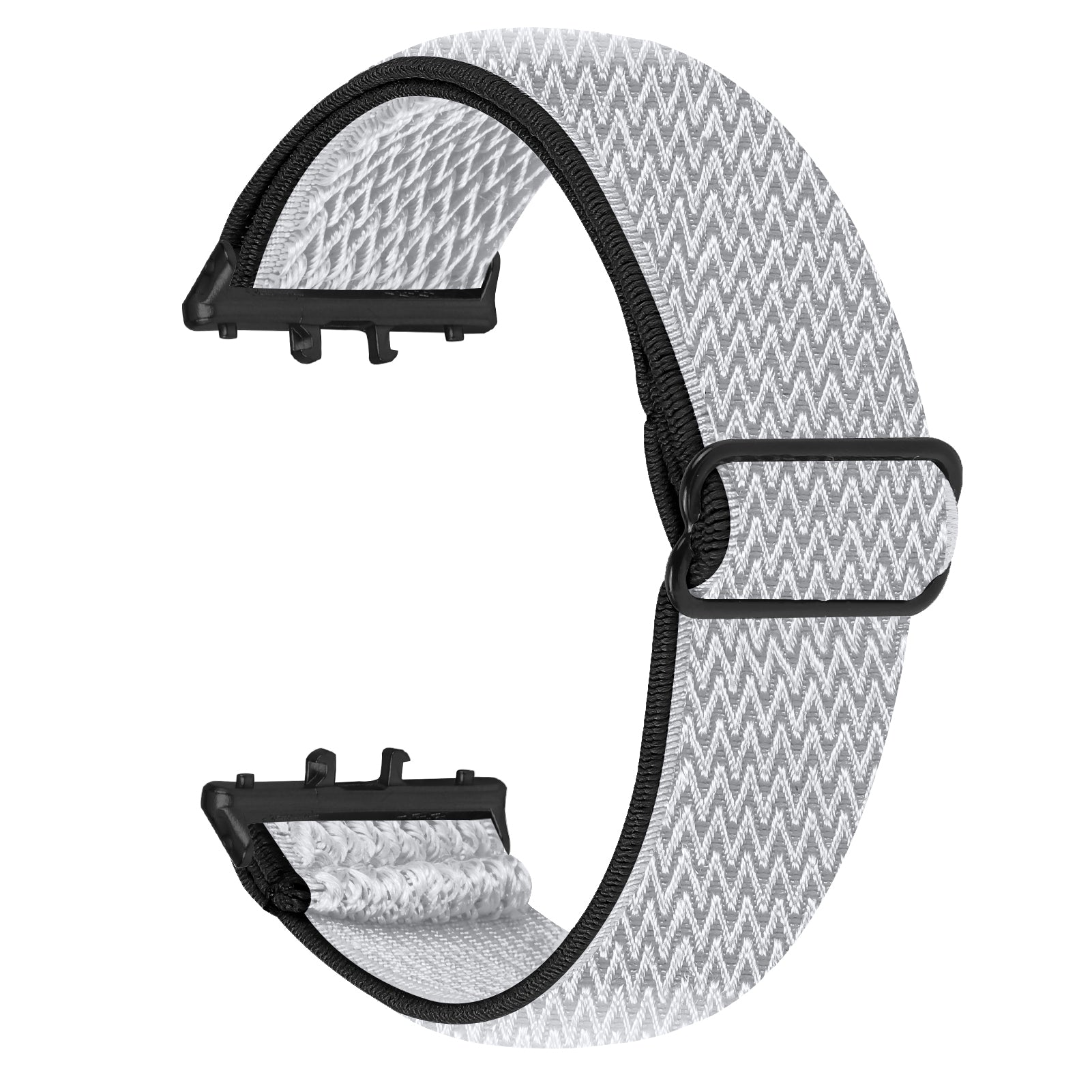 For Samsung Galaxy Fit3 SM-R390 Woven Watch Strap Elastic Wrist Band, Black Connector - White For Samsung Galaxy Fit3 SM-R390 Woven Watch Strap Elastic Wrist Band, Black Connector - White
